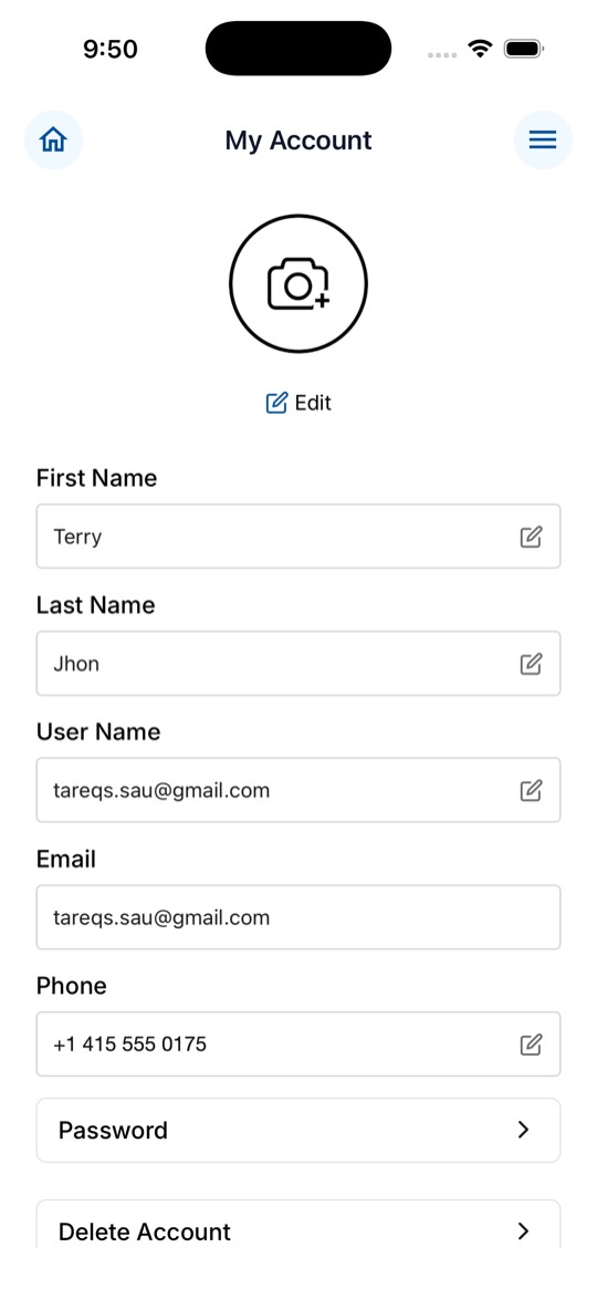 UCC Phone app screen: Manage Your Account