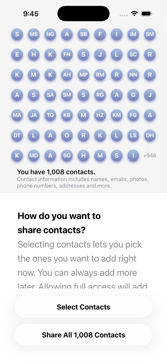UCC Phone app screen: Choose What to Share